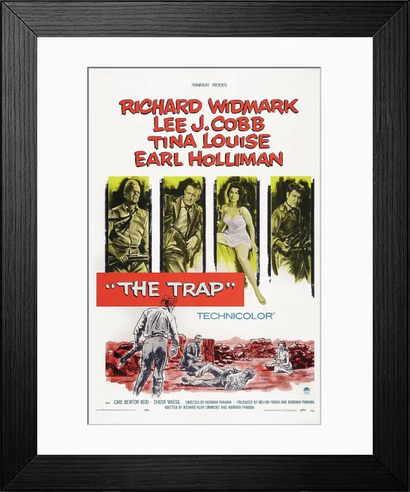 Framed Print : THE TRAP, US poster, from left: Richard Widmark, Lee J. Cobb, Tina Louise, Earl Holliman, 1959