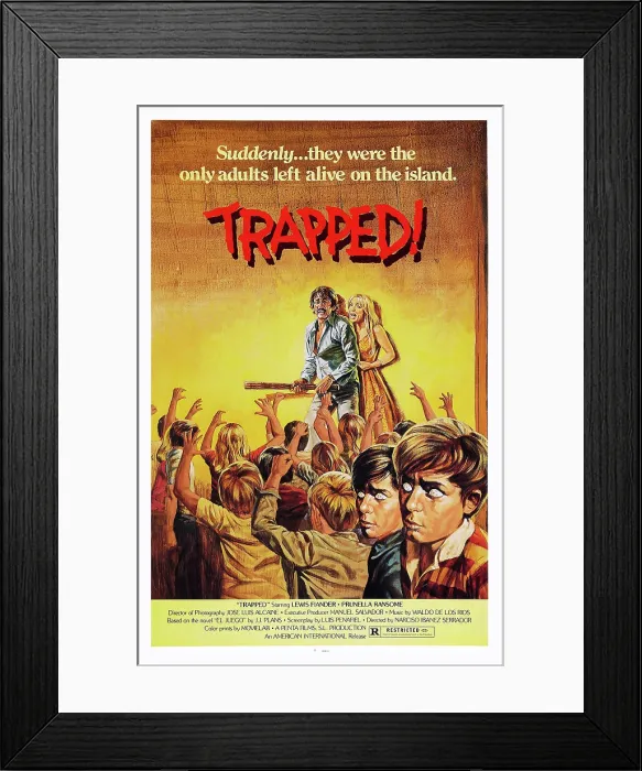 Framed Print : ISLAND OF THE DAMNED, (aka TRAPPED, aka WHO CAN KILL A CHILD?, aka QUIEN PUEDE MATAR A UN NINO?), from left: Lewis Fiander, Prunella Ransome, poster art, 1976
