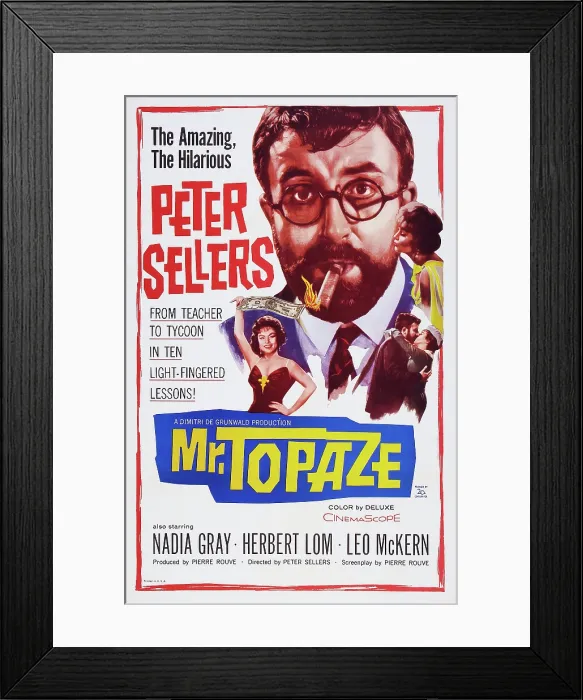 Framed Print : MR. TOPAZE, top: Peter Sellers, bottom left: Nadia Gray on poster art, 1961, TM and Copyright 20th Century Fox Film Corp. All rights reserved. / courtesy Everett Collection