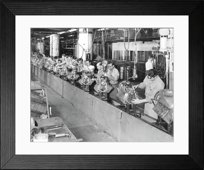 Framed Print : Cadillac assembly line, at their car manufacturing plant, Detroit, Michigan, November 23, 1954. Courtesy: CSU Archives / Everett Collection