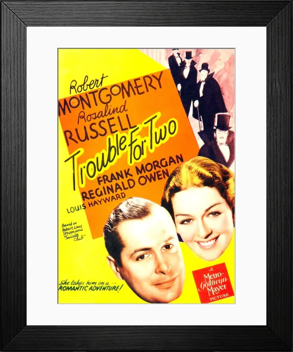 Framed Print : TROUBLE FOR TWO, US poster art, from left: Robert Montgomery, Rosalind Russell, 1936 Framed Print : TROUBLE FOR TWO, US poster art, from left: Robert Montgomery, Rosalind Russell, 1936