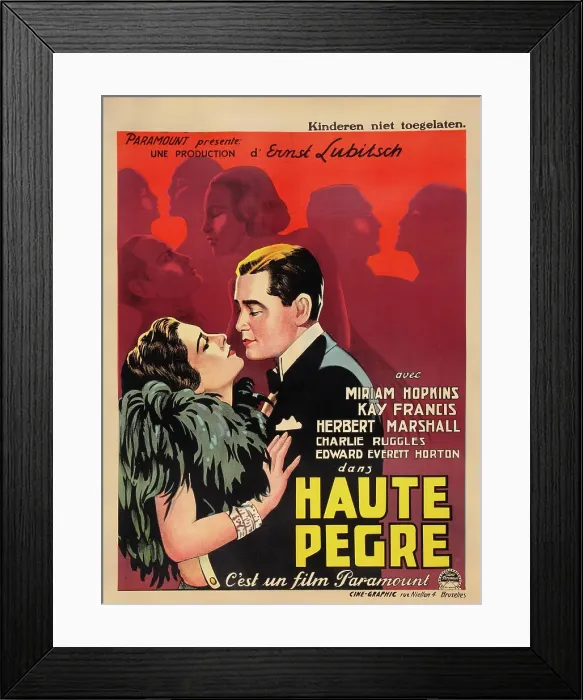 Framed Print : TROUBLE IN PARADISE, l-r: Miriam Hopkins, Herbert Marshall on Belgian poster art, 1932 Framed Print : TROUBLE IN PARADISE, l-r: Miriam Hopkins, Herbert Marshall on Belgian poster art, 1932