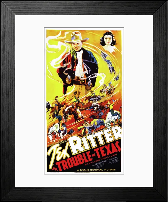 Framed Print : TROUBLE IN TEXAS, US poster, from left: Tex Ritter, Rita Hayworth, 1937 Framed Print : TROUBLE IN TEXAS, US poster, from left: Tex Ritter, Rita Hayworth, 1937
