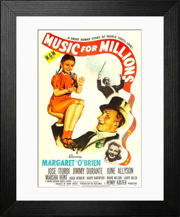 Framed Print : MUSIC FOR MILLIONS, top from left: Margaret O'Brien, Jimmy Durante, June Allyson, Jose Iturbi (holding baton), 1944