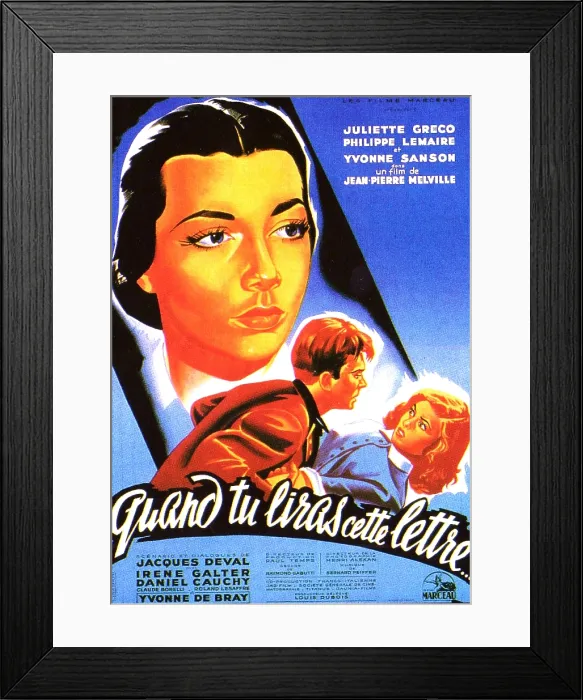 Framed Print : WHEN YOU READ THIS LETTER, (aka QUAND TU LIRAS CETTE LETTRE), French poster art, top left: Juliette Greco, 1953 Framed Print : WHEN YOU READ THIS LETTER, (aka QUAND TU LIRAS CETTE LETTRE), French poster art, top left: Juliette Greco, 1953