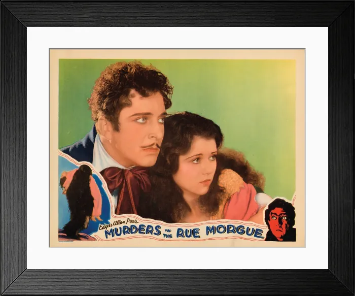 Framed Print : MURDERS IN THE RUE MORGUE, lobbycard, top, from left: Leon Ames (aka Leon Waycoff), Sidney Fox, bottom: Bela Lugosi, 1932 Framed Print : MURDERS IN THE RUE MORGUE, lobbycard, top, from left: Leon Ames (aka Leon Waycoff), Sidney Fox, bottom: Bela Lugosi, 1932