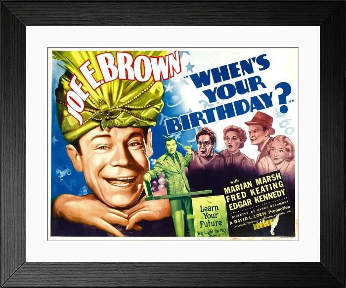 Framed Print : WHEN'S YOUR BIRTHDAY?, from left: Joe E. Brown, Fred Keating, Maude Eburne, Suzanne Kaaren, Thomas Jackson, Marian Marsh, 1937 Framed Print : WHEN'S YOUR BIRTHDAY?, from left: Joe E. Brown, Fred Keating, Maude Eburne, Suzanne Kaaren, Thomas Jackson, Marian Marsh, 1937