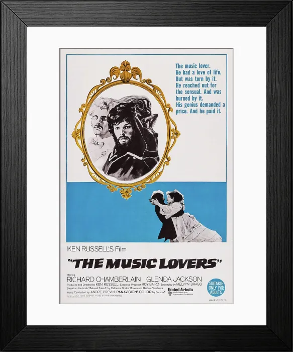 Framed Print : THE MUSIC LOVERS, Australian poster art, top from left: Christopher Gable, Richard Chamberlain; bottom from left: Richard Chamberlain, Glenda Jackson, 1970