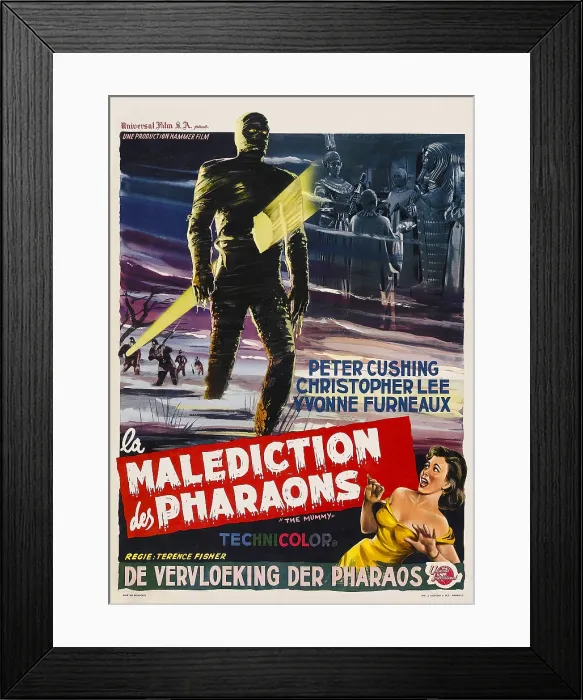 Framed Print : THE MUMMY, (aka LA MALEDICTION DES PHARAONS), Belgian poster, Christopher Lee, as the Mummy, Yvonne Furneaux (lower right) 1959 Framed Print : THE MUMMY, (aka LA MALEDICTION DES PHARAONS), Belgian poster, Christopher Lee, as the Mummy, Yvonne Furneaux (lower right) 1959