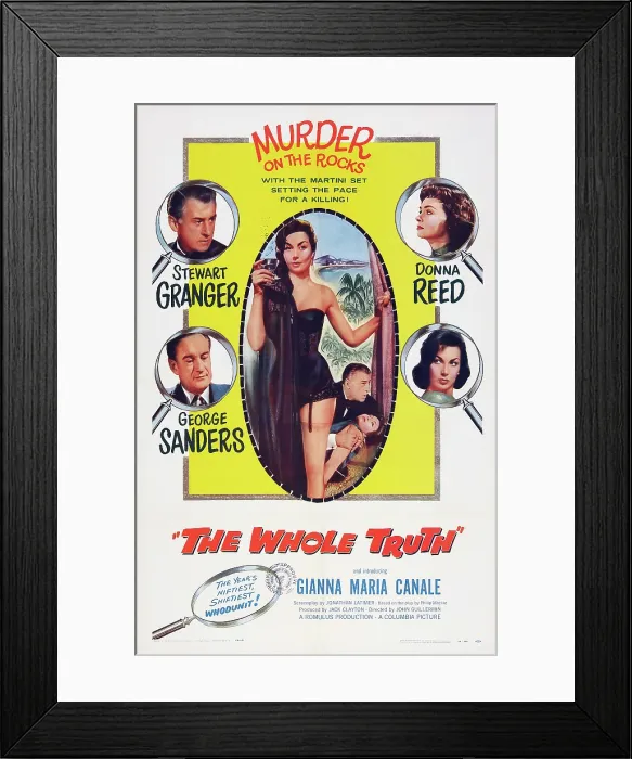 Framed Print : THE WHOLE TRUTH, US poster, Gianna Maria Canale (center), left from top: Stewart Granger, George Sanders, right from top: Donna Reed, Gianna Maria Canale, 1958