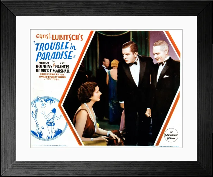 Framed Print : TROUBLE IN PARADISE, lobbycard, from left: Kay Francis, Edward Everett Horton, Charles Ruggles, 1932 Framed Print : TROUBLE IN PARADISE, lobbycard, from left: Kay Francis, Edward Everett Horton, Charles Ruggles, 1932