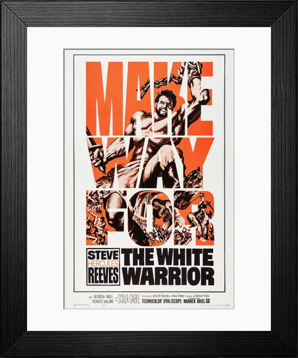 Framed Print : THE WHITE WARRIOR, (aka AGI MURAD IL DIAVOLO BIANCO), Steve Reeves on poster art, 1959 Framed Print : THE WHITE WARRIOR, (aka AGI MURAD IL DIAVOLO BIANCO), Steve Reeves on poster art, 1959
