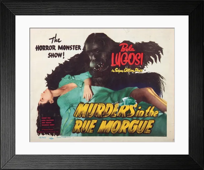 Framed Print : MURDERS IN THE RUE MORGUE, Sidney Fox (bottom); Charles Gemora (top, as the gorilla), 1948 re-release poster art, 1932 Framed Print : MURDERS IN THE RUE MORGUE, Sidney Fox (bottom); Charles Gemora (top, as the gorilla), 1948 re-release poster art, 1932