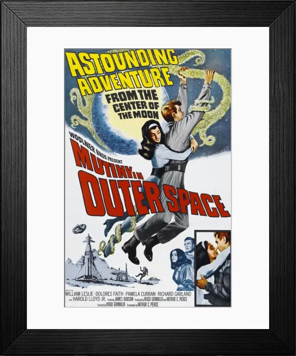 Framed Print : MUTINY IN OUTER SPACE, poster art, top center and bottom, from left: Dolores Faith, William Leslie, 1965 Framed Print : MUTINY IN OUTER SPACE, poster art, top center and bottom, from left: Dolores Faith, William Leslie, 1965