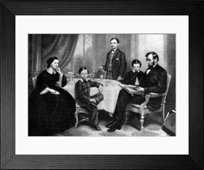 Framed Print : Illustration depicting Abraham Lincoln reading to his family, c. 1860s.. Courtesy: CSU Archives / Everett Collection Framed Print : Illustration depicting Abraham Lincoln reading to his family, c. 1860s.. Courtesy: CSU Archives / Everett Collection
