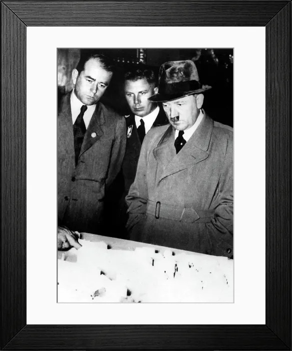 Framed Print : ADOLF HITLER (R), and ALBERT SPEER (L), examine an architectural model, during WWII, 1940s. Everett / CSU Archives