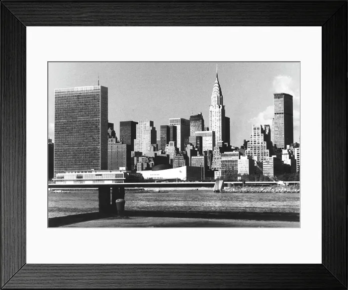 Framed Print : New York City Skyline, view from the East River, (L) the United Nations Building, (C) the Chrysler Building and (R) the Pan Am Building, October 22, 1969 Framed Print : New York City Skyline, view from the East River, (L) the United Nations Building, (C) the Chrysler Building and (R) the Pan Am Building, October 22, 1969
