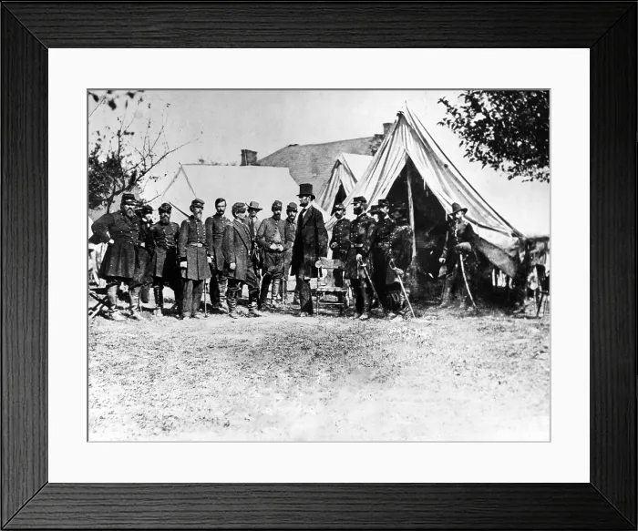 Framed Print : Abraham Lincoln at Antietam, (l-r) Col. Alexander S. Webb, Gen. George B. McClellan, Scout Adams, Dr. Jonathan Letterman, OCtober 3, 1862 Framed Print : Abraham Lincoln at Antietam, (l-r) Col. Alexander S. Webb, Gen. George B. McClellan, Scout Adams, Dr. Jonathan Letterman, OCtober 3, 1862