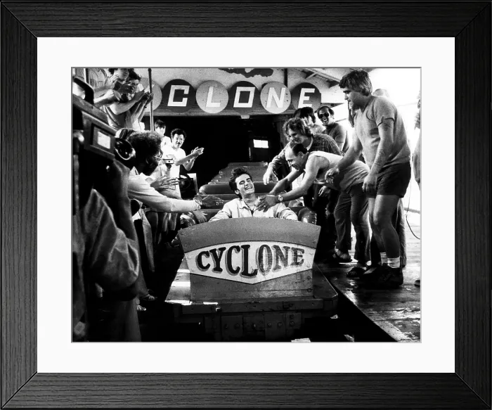 Framed Print : Michael Boodlay is being congratulated by friends and the press after finishing his record-setting 1, 000th ride on the Cyclone roller coaster at Coney Island's Astroland Park