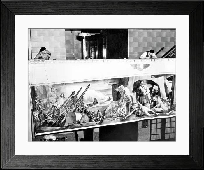 Framed Print : Murals being removed from Floyd Bennett Field airport. The murals made by August Henkel were classified as communist propaganda and subsequently burned, July 8, 1940