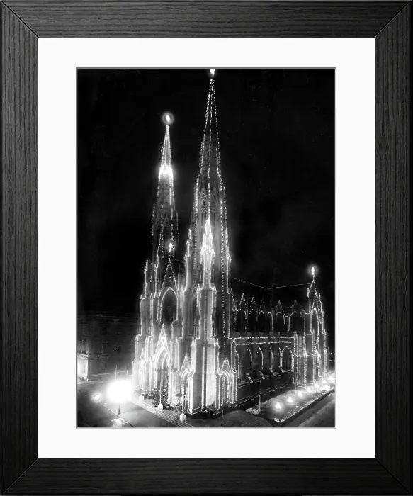 Framed Print : St. Patrick's Cathedral, New York City, illuminated to honor the new Cardinal, John Cardinal Farley, January 17, 1912. Courtesy: CSU Archives / Everett Collection