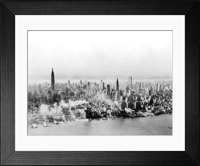 Framed Print : New York City Skyline, aerial view overlooking the East River, (L)Empire State Building, (R) the Chrysler Building and other buildings, November 16, 1937 Framed Print : New York City Skyline, aerial view overlooking the East River, (L)Empire State Building, (R) the Chrysler Building and other buildings, November 16, 1937