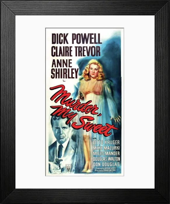 Framed Print : MURDER, MY SWEET, US poster art, Dick Powell, Claire Trevor, 1944