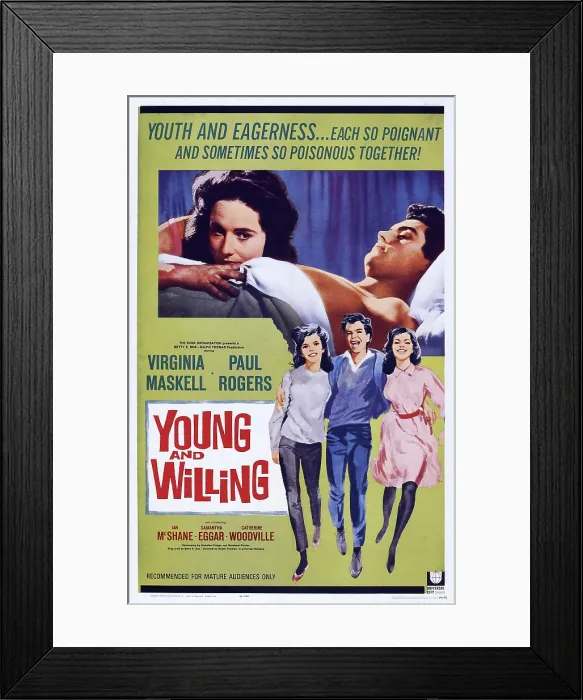 Framed Print : THE WILD AND THE WILLING, (aka YOUNG AND WILLING), US poster art, top from left: Virginia Maskell, Ian McShane, 1962 Framed Print : THE WILD AND THE WILLING, (aka YOUNG AND WILLING), US poster art, top from left: Virginia Maskell, Ian McShane, 1962