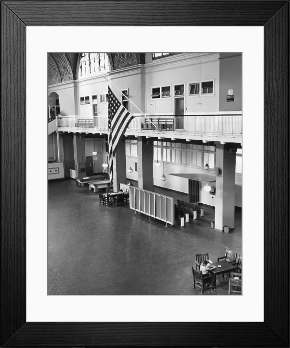 Framed Print : The Passenger Room of the main building on Ellis Island, New York. ca. November 1954. Courtesy: CSU Archives / Everett Collection Framed Print : The Passenger Room of the main building on Ellis Island, New York. ca. November 1954. Courtesy: CSU Archives / Everett Collection