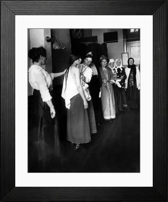 Framed Print : Women immigrants undegoing a physical examination, Ellis Island, New York. ca. November 1910. Courtesy: CSU Archives / Everett Collection Framed Print : Women immigrants undegoing a physical examination, Ellis Island, New York. ca. November 1910. Courtesy: CSU Archives / Everett Collection