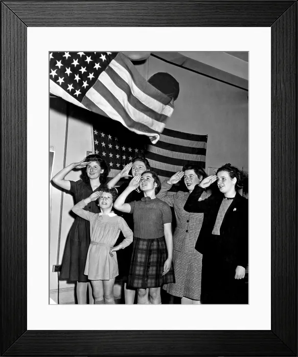 Framed Print : Refugee children saluting the American Flag. New York. ca. December 1943. Courtesy: CSU Archives / Everett Collection Framed Print : Refugee children saluting the American Flag. New York. ca. December 1943. Courtesy: CSU Archives / Everett Collection