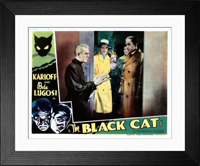 Framed Print : THE BLACK CAT, bottom right from left: Boris Karloff, David Manners, Julie Bishop (aka Jacqueline Wells), Bela Lugosi, large figures, from left: Boris Karloff, Julie Bishop