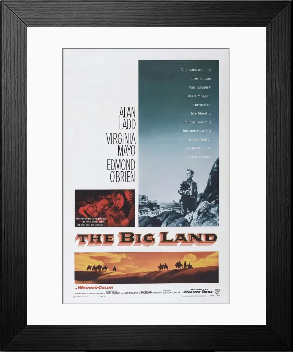 Framed Print : THE BIG LAND, from left: Virginia Mayo, Edmond O'Brien, Alan Ladd, 1957