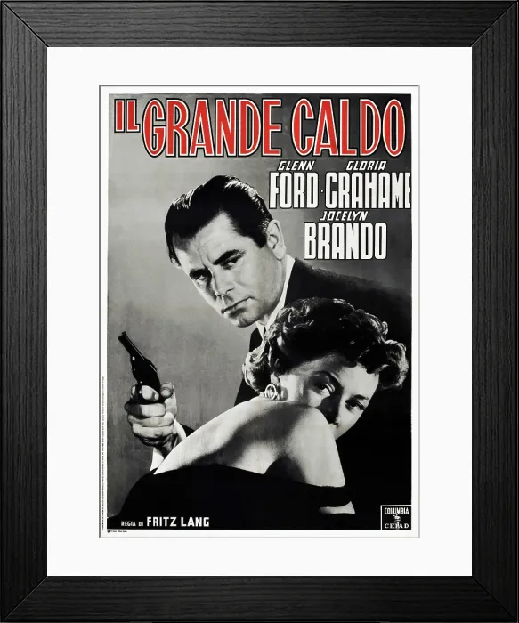 Framed Print : THE BIG HEAT, (aka IL GRANDE CALDO), from left: Glenn Ford, Gloria Grahame on Italian poster art, 1953