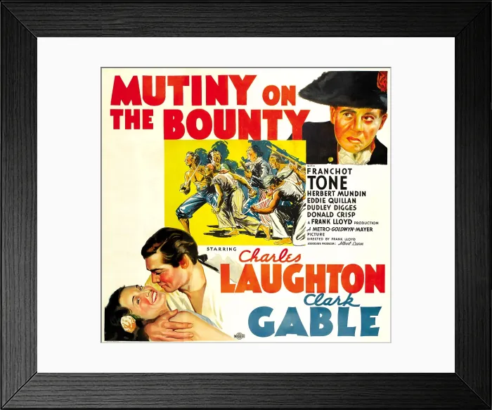 Framed Print : MUTINY ON THE BOUNTY, top right: Charles Laughton, bottom left from left: Movita, Clark Gable, 1935