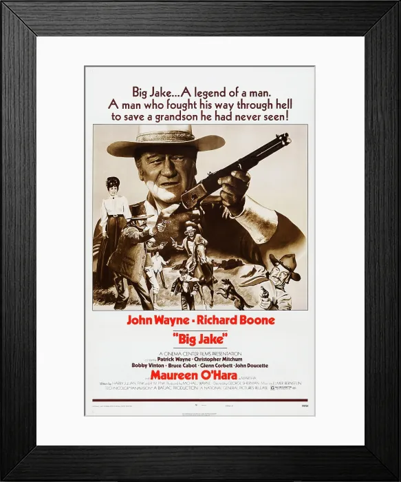 Framed Print : BIG JAKE, John Wayne, Maureen O'Hara, Richard Boone, poster art, 1971. (c)Paramount. Courtesy: Everett Collection Framed Print : BIG JAKE, John Wayne, Maureen O'Hara, Richard Boone, poster art, 1971. (c)Paramount. Courtesy: Everett Collection
