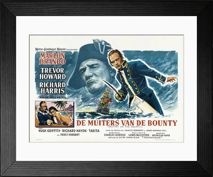 Framed Print : MUTINY ON THE BOUNTY, aka DE MUITERS VAN DE BOUNTY), bottom from left: Marlon Brando, Tarita, center front to rear: Marlon Brando, Trevor Howard, 1962 Framed Print : MUTINY ON THE BOUNTY, aka DE MUITERS VAN DE BOUNTY), bottom from left: Marlon Brando, Tarita, center front to rear: Marlon Brando, Trevor Howard, 1962