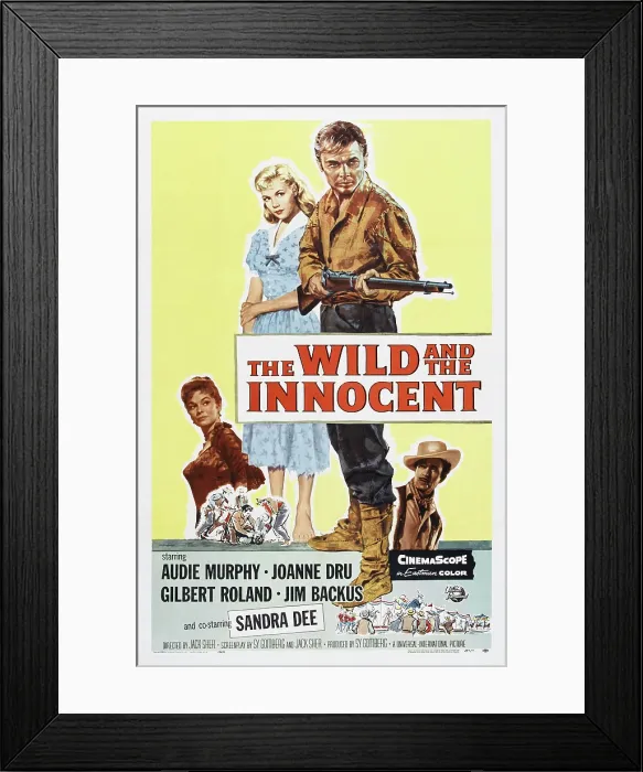 Framed Print : THE WILD AND THE INNOCENT, US poster art, from left: Joanne Dru, Sandra Dee, Audie Murphy, Gilbert Roland, 1959 Framed Print : THE WILD AND THE INNOCENT, US poster art, from left: Joanne Dru, Sandra Dee, Audie Murphy, Gilbert Roland, 1959
