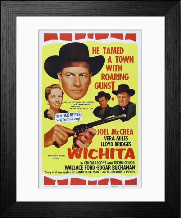 Framed Print : WICHITA, US poster, from left: Vera Miles, Joel McCrea, Lloyd Bridges, Edgar Buchanan, 1955