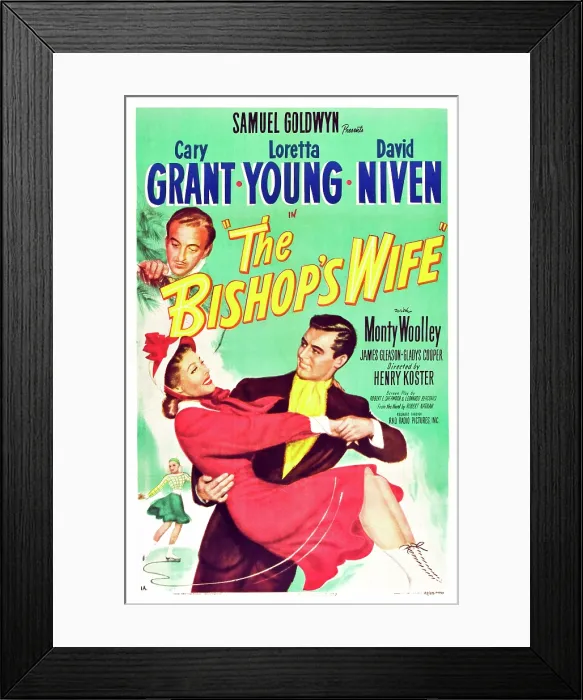 Framed Print : THE BISHOP'S WIFE, from top left: David Niven, Loretta Young, Cary Grant on poster art, 1947 Framed Print : THE BISHOP'S WIFE, from top left: David Niven, Loretta Young, Cary Grant on poster art, 1947