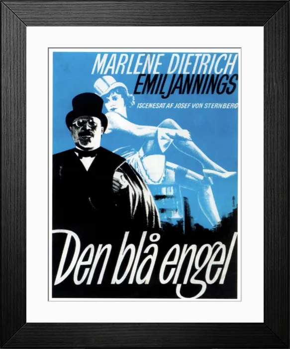 Framed Print : THE BLUE ANGEL (aka DEN BLA ENGEL), from left: Emil Jannings, Marlene Dietrich on Swedish poster art, 1930