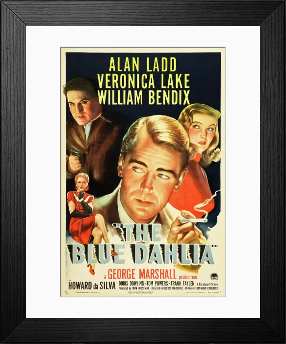 Framed Print : THE BLUE DAHLIA, from left: William Bendix, Doris Dowling, Alan Ladd, Veronica Lake, 1946, poster art