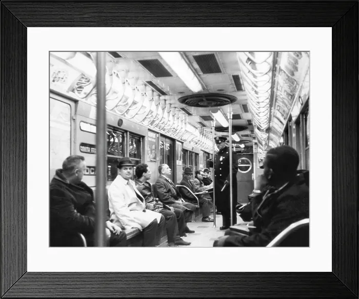 Framed Print : A New York City policeman patrols the subway. April 8, 1965. Courtesy: CSU Archives / Everett Collection