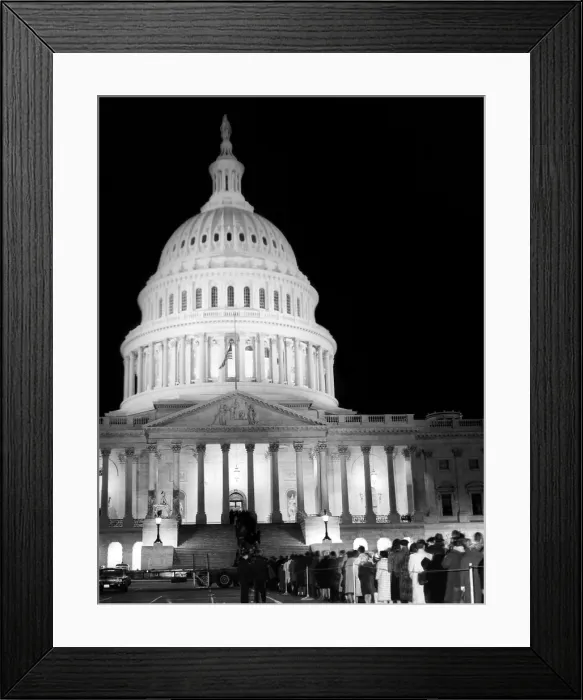 Framed Print : The dome of the U.S. Capitol is illuminated to pay respects to the assassinated President, John F. Kennedy, Washington D.C. November 24, 1963 Framed Print : The dome of the U.S. Capitol is illuminated to pay respects to the assassinated President, John F. Kennedy, Washington D.C. November 24, 1963