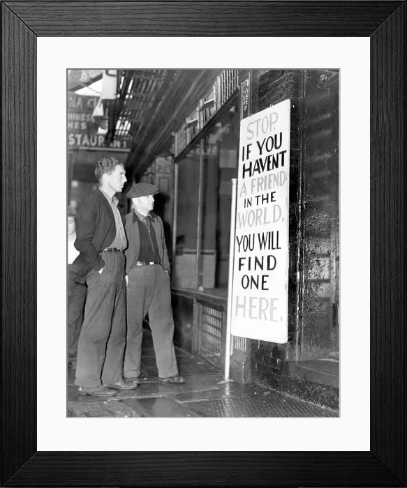 Framed Print : Jeff Davis Emperor of the Hoboes, and Harry Kayser, examining the Doyer Street Mission on the Bowery, New York, 1938. CSU Archives / Courtesy Everett Collection Framed Print : Jeff Davis Emperor of the Hoboes, and Harry Kayser, examining the Doyer Street Mission on the Bowery, New York, 1938. CSU Archives / Courtesy Everett Collection