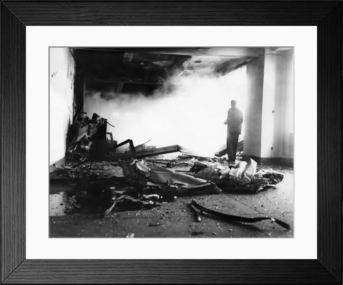 Framed Print : The Empire State Building after a B-25 Bomber accidentally crashed into the 78th story. New York, New York. July 28, 1945. CSU Archives /  Courtesy Everett Collection