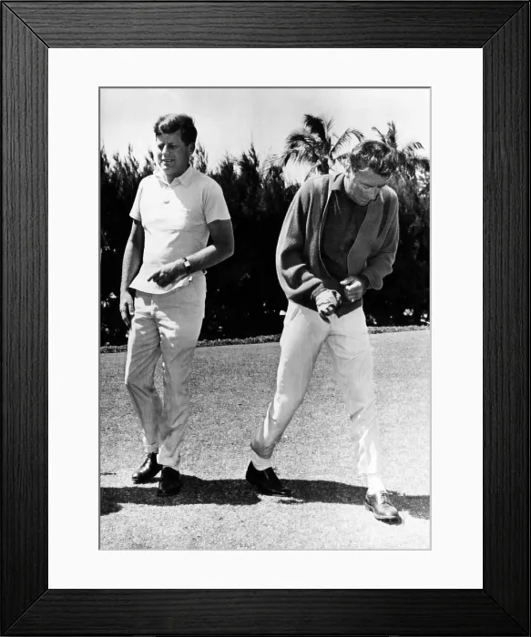 Framed Print : John F. Kennedy, Peter Lawford, golfing at Palm Beach Country Club, Florida. April 4, 1961. Courtesy: CSU Archives / Everett Collection