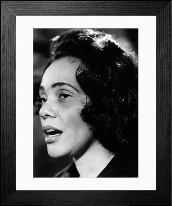 Framed Print : Coretta Scott King reads prepared statement at news conference, Atlanta, GA, April 06, 1968.. Courtesy: CSU Archives  /  Everett Collection