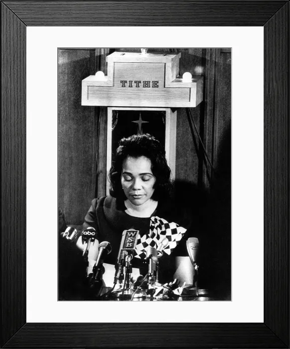Framed Print : Coretta Scott King reads prepared statement, Ebenezer Baptist Church, Atlanta, GA, April 06, 1968.. Courtesy: CSU Archives / Everett Collection Framed Print : Coretta Scott King reads prepared statement, Ebenezer Baptist Church, Atlanta, GA, April 06, 1968.. Courtesy: CSU Archives / Everett Collection