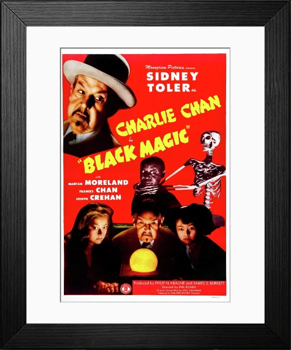 Framed Print : BLACK MAGIC, (aka CHARLIE CHAN IN BLACK MAGIC, aka MEETING AT MIDNIGHT), top left: Sidney Toler, bottom from left: Helen Beverly, Mantan Moreland, Sidney Toler, Frances Chan, 1944